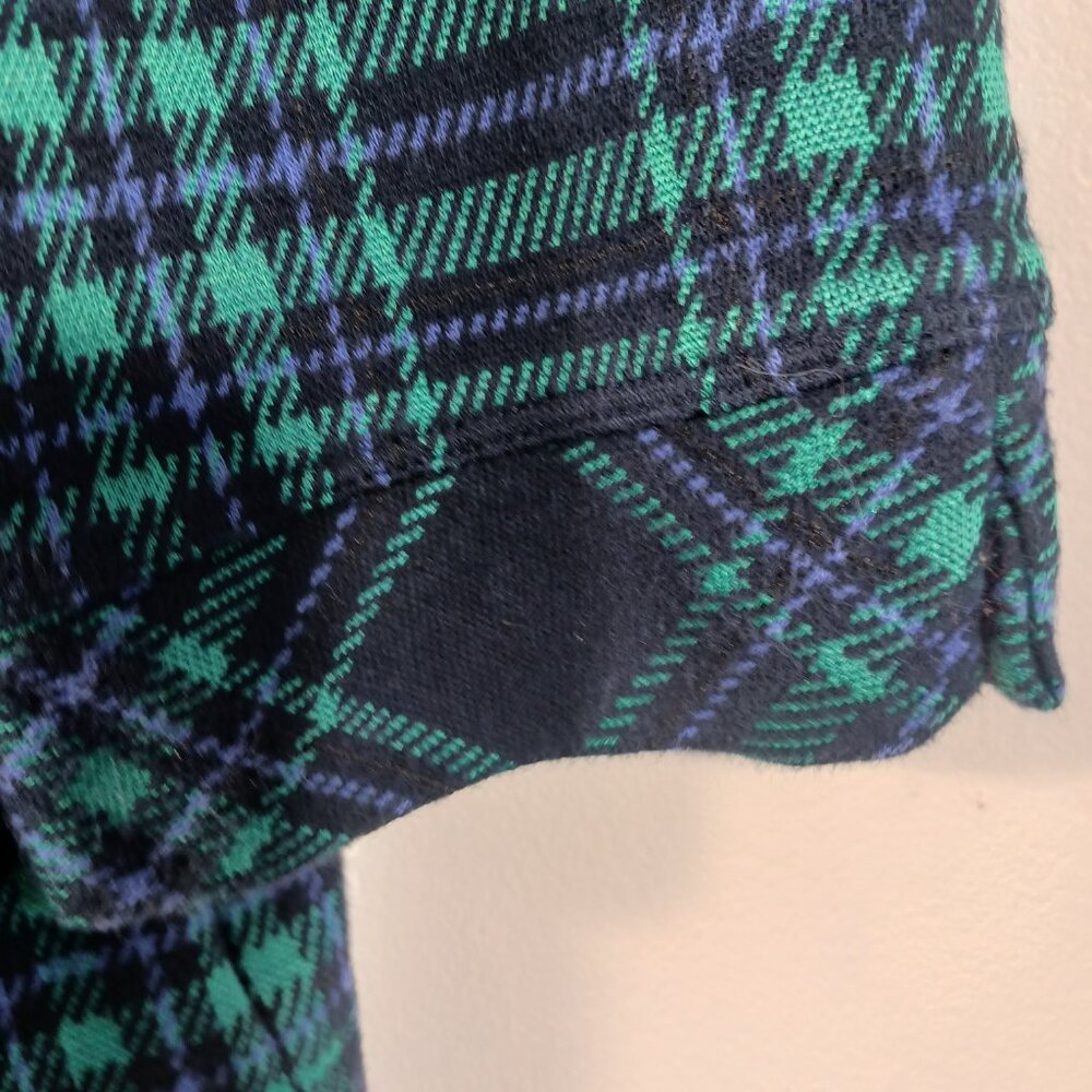 Talbots SZ XLp Green & Navy Blue Black Watch Plaid Top, Boat Neck, 3/4 Sleeves, - Picture 9 of 16